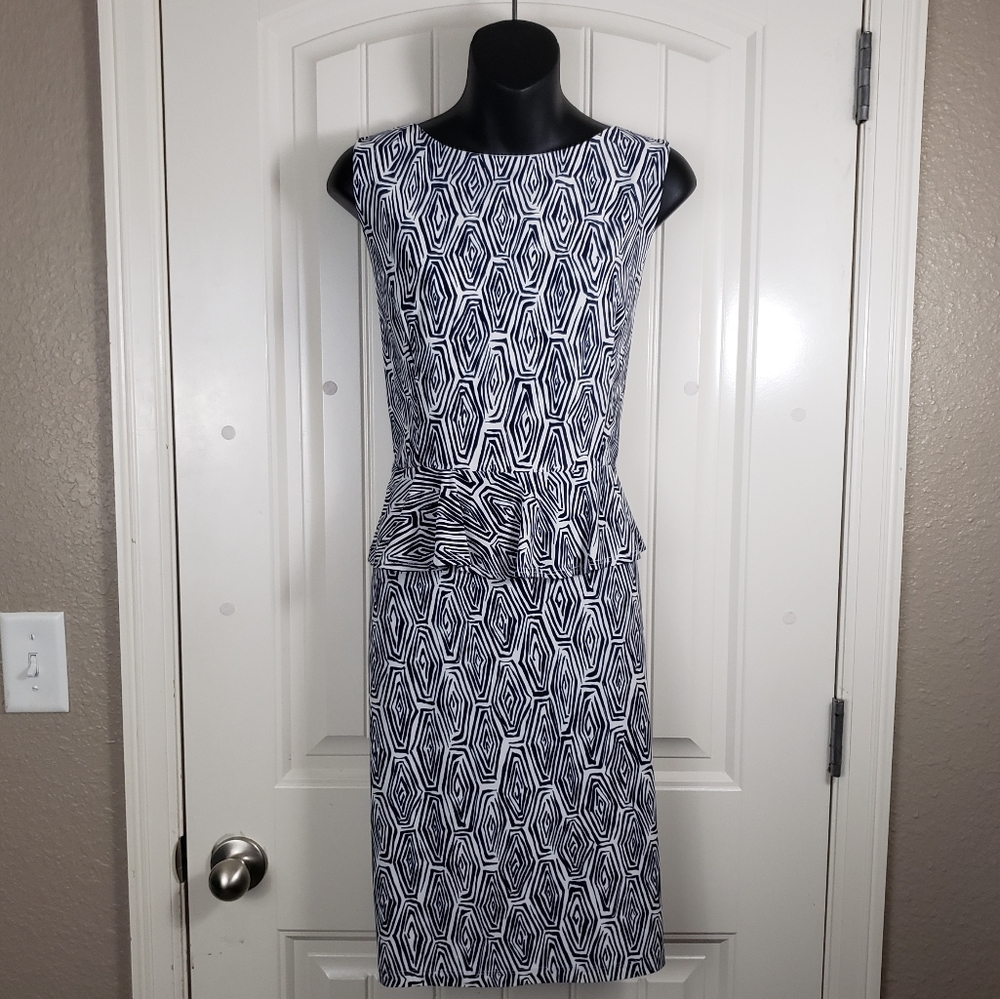 AA Studio Navy Geometric Peplum Dress